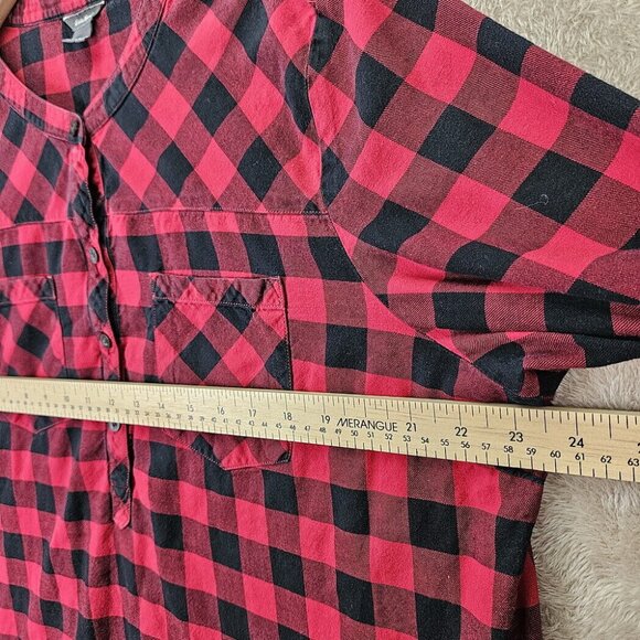 Eddie Bauer Henley Shirt Women's XXL Red Black Buffalo Plaid Long Sleeve Outdoor - Picture 3 of 10